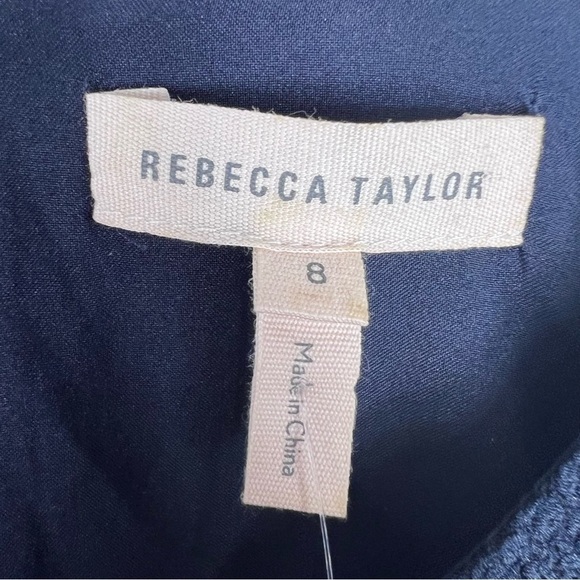 REBECCA TAYLOR Navy Blue Gauze Textured Sleeveless Dress with ruffle trim 8 - Picture 4 of 11